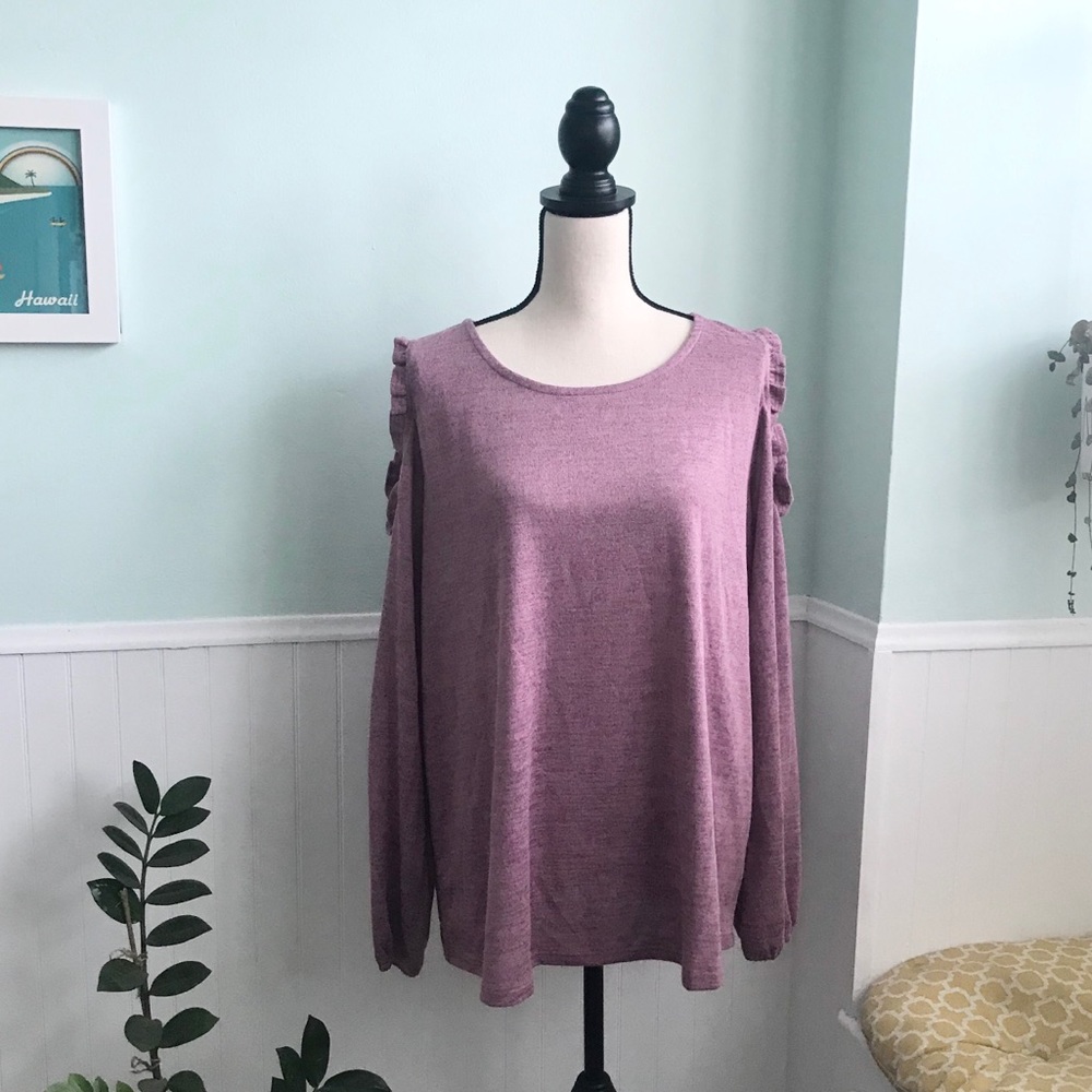 Diane Gilman ruffle cold shoulder top 1x NWT